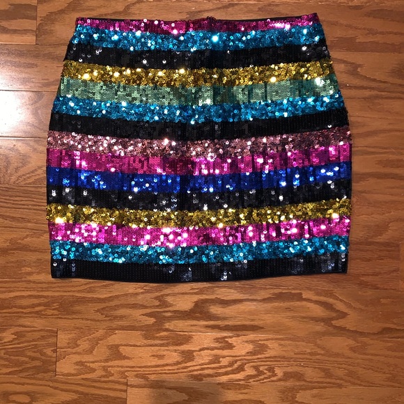 Express Dresses & Skirts - Striped Multi Color Sequin Mini Skirt